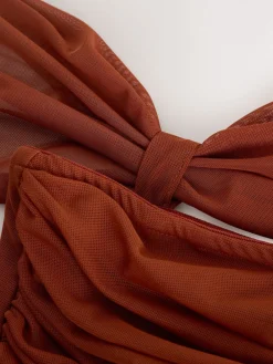 Next Rust Brown Mesh Multiway Wedding Guest Bridesmaid Maxi Dress Clearance