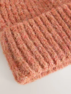 Next Rust Brown Ribbed Beanie Containing Wool Hat New