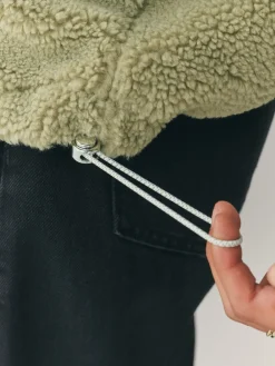 Next Sage Green Borg Quarter Zip Fleece with Fur Collar Hot