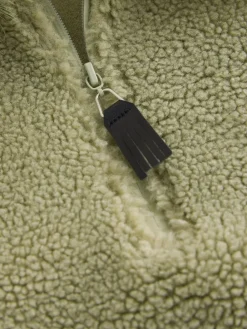 Next Sage Green Borg Quarter Zip Fleece with Fur Collar Hot