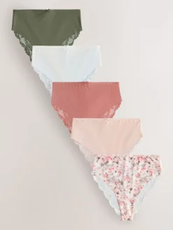 Next Sage Green High Waist High Leg No VPL Lace Back Briefs 5 Pack Best