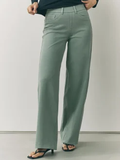 Next Jersey Denim Wide Leg Trousers Sage Green Sale