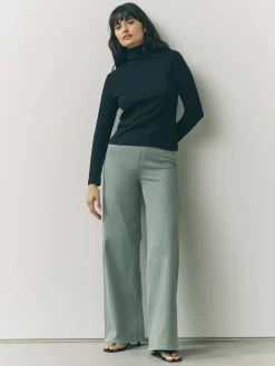Next Jersey Denim Wide Leg Trousers Sage Green Sale