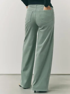 Next Jersey Denim Wide Leg Trousers Sage Green Sale