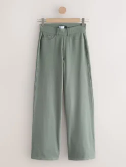 Next Jersey Denim Wide Leg Trousers Sage Green Sale