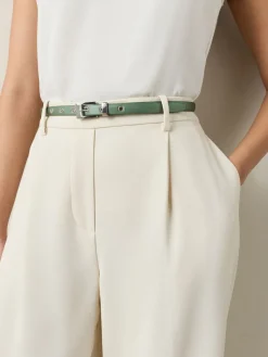 Next Sage Green Satin Skinny Belt with Diamante Square Buckle