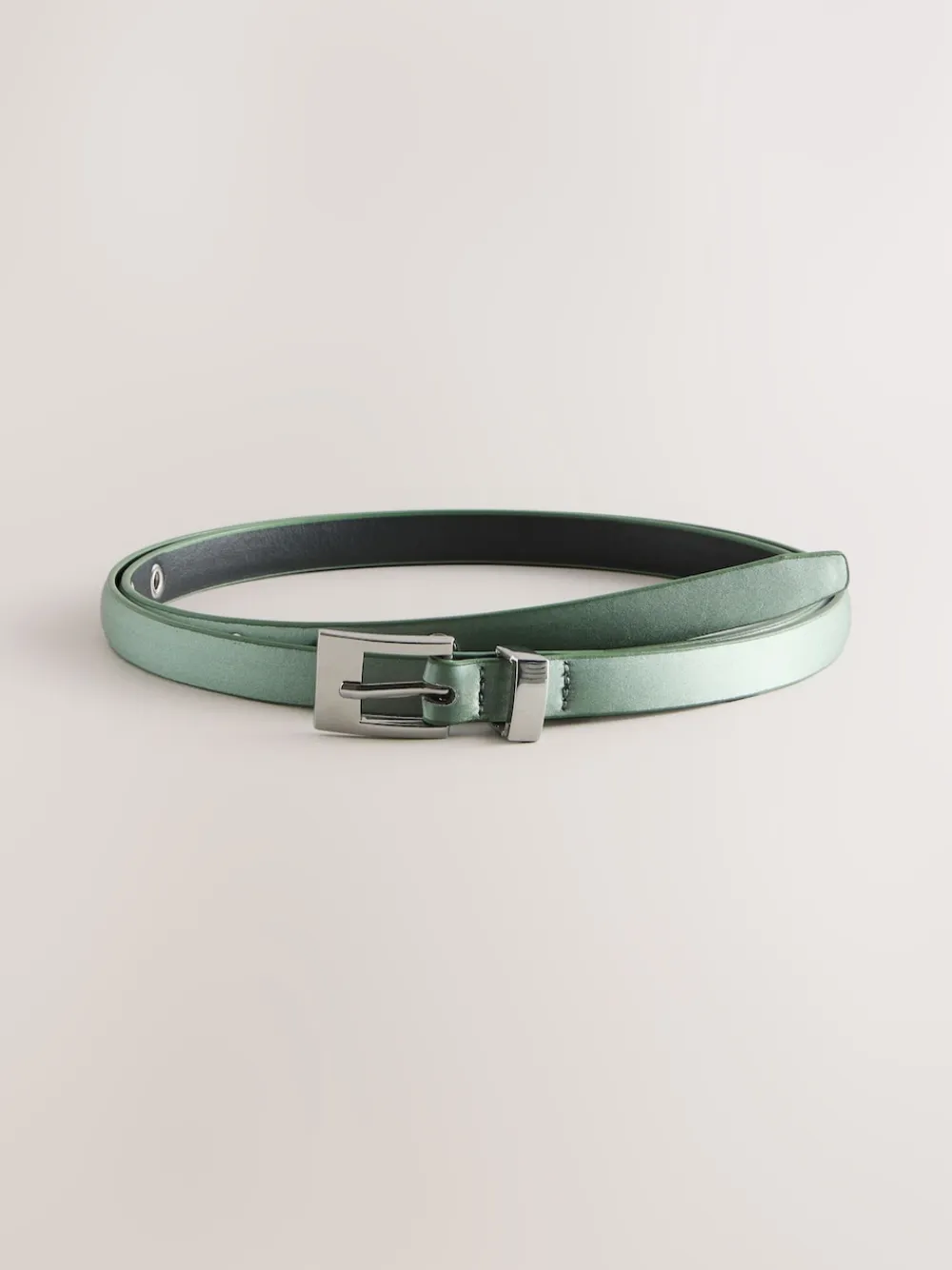 Next Sage Green Satin Skinny Belt with Diamante Square Buckle