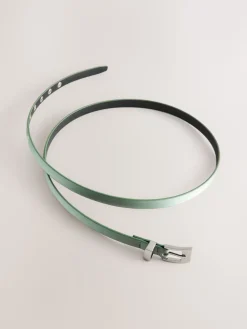 Next Sage Green Satin Skinny Belt with Diamante Square Buckle