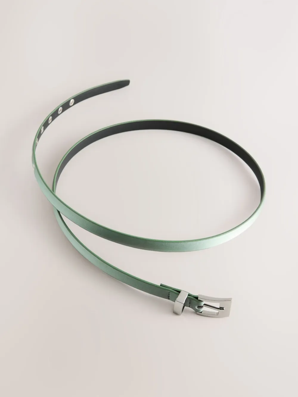 Next Sage Green Satin Skinny Belt with Diamante Square Buckle