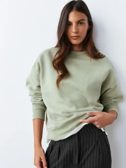 Next Sage Green Supersoft Peached Essentials Crew Neck Seam Detail Sweatshirt Outlet
