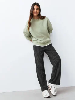 Next Sage Green Supersoft Peached Essentials Crew Neck Seam Detail Sweatshirt Outlet