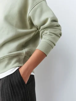 Next Sage Green Supersoft Peached Essentials Crew Neck Seam Detail Sweatshirt Outlet