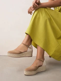 Next Standard/Wide Fit Closed Toe Platform Espadrille Wedges Sand Sale