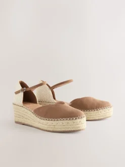 Next Standard/Wide Fit Closed Toe Platform Espadrille Wedges Sand Sale