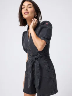 SCAMP & DUDE Black Denim Zip Front Playsuit Outlet