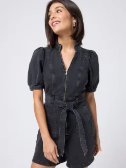 SCAMP & DUDE Black Denim Zip Front Playsuit Outlet
