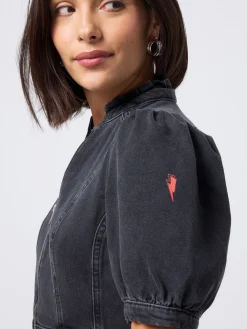 SCAMP & DUDE Black Denim Zip Front Playsuit Outlet