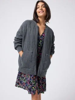 SCAMP & DUDE Black Quilted Bolt Bomber Jacket Light Washed Best