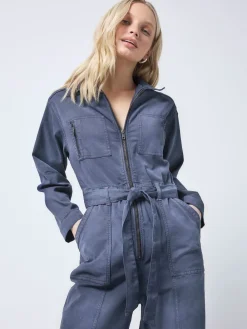 SCAMP & DUDE Blue Tie Front Tencel Boiler Jumpsuit Clearance