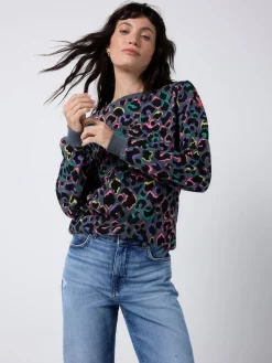 SCAMP & DUDE Grey Classic Sweatshirt with Leopard & Lightning Bolt Outlet