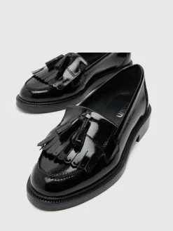 Schuh Black Wide Fit Lizzie Leather Compass Shoes Hot