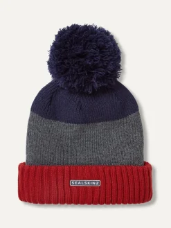 Sealskinz Flitcham Waterproof Cold Weather Bobble Hat Navy/Red Clearance