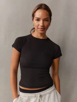 self. Black Fitted Rib T-Shirt Hot