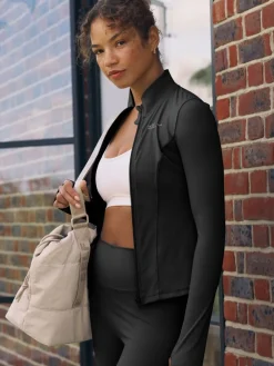 self. Long Sculpting Zip Through Jacket Black