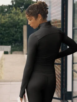 self. Long Sculpting Zip Through Jacket Black