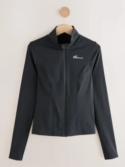 self. Long Sculpting Zip Through Jacket Black