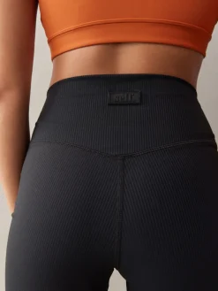 self. Rib Wide Leggings Black
