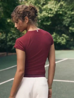 self. Burgundy Fitted Rib T-Shirt