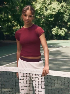 self. Burgundy Fitted Rib T-Shirt