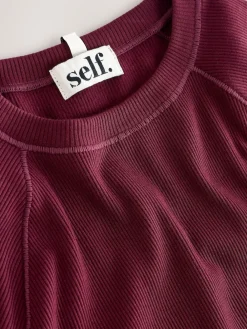 self. Burgundy Fitted Rib T-Shirt
