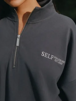 self. Half Zip Sweatshirt Charcoal Grey New