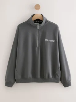 self. Half Zip Sweatshirt Charcoal Grey New