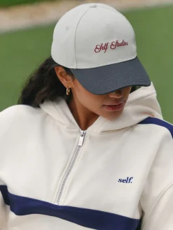 self. Ecru/Navy Half Zip Fleece Top Best