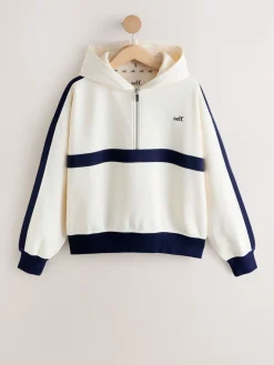 self. Ecru/Navy Half Zip Fleece Top Best