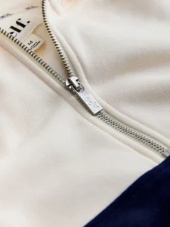 self. Ecru/Navy Half Zip Fleece Top Best