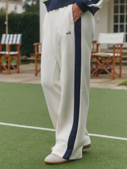 self. Ecru/Navy Wide Leg Joggers Clearance