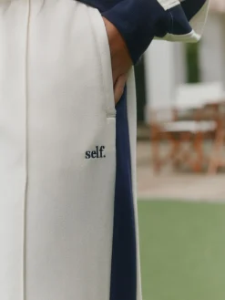 self. Ecru/Navy Wide Leg Joggers Clearance