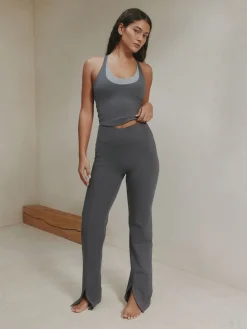 self. High Waist Flared Leggings Grey