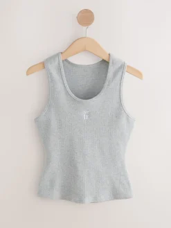 self. Cotton Rib Scoop Neck Vest Grey Marl Best