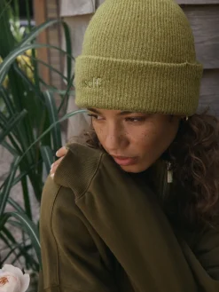 self. Lime Green Knitted Beanie Hat Outlet