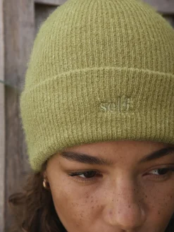 self. Lime Green Knitted Beanie Hat Outlet