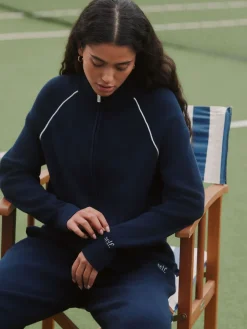 self. Navy Full Zip Knitted Track Top Online