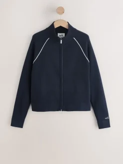 self. Navy Full Zip Knitted Track Top Online
