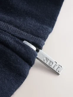 self. Navy Full Zip Knitted Track Top Online