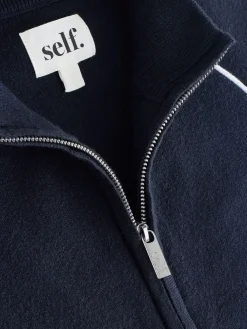 self. Navy Full Zip Knitted Track Top Online