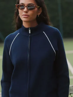 self. Navy Full Zip Knitted Track Top Online